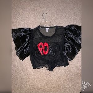 Black P.O.W Mesh Crop Top
